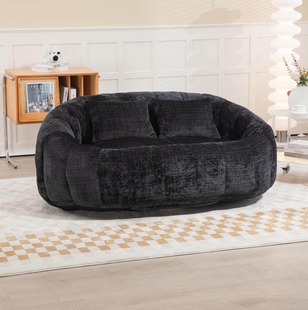 SITZSACK Lounge-Sofa 150x95 cm Chenille Black - Schwarz, Kunststoff (95/63/145cm) - Beauniv