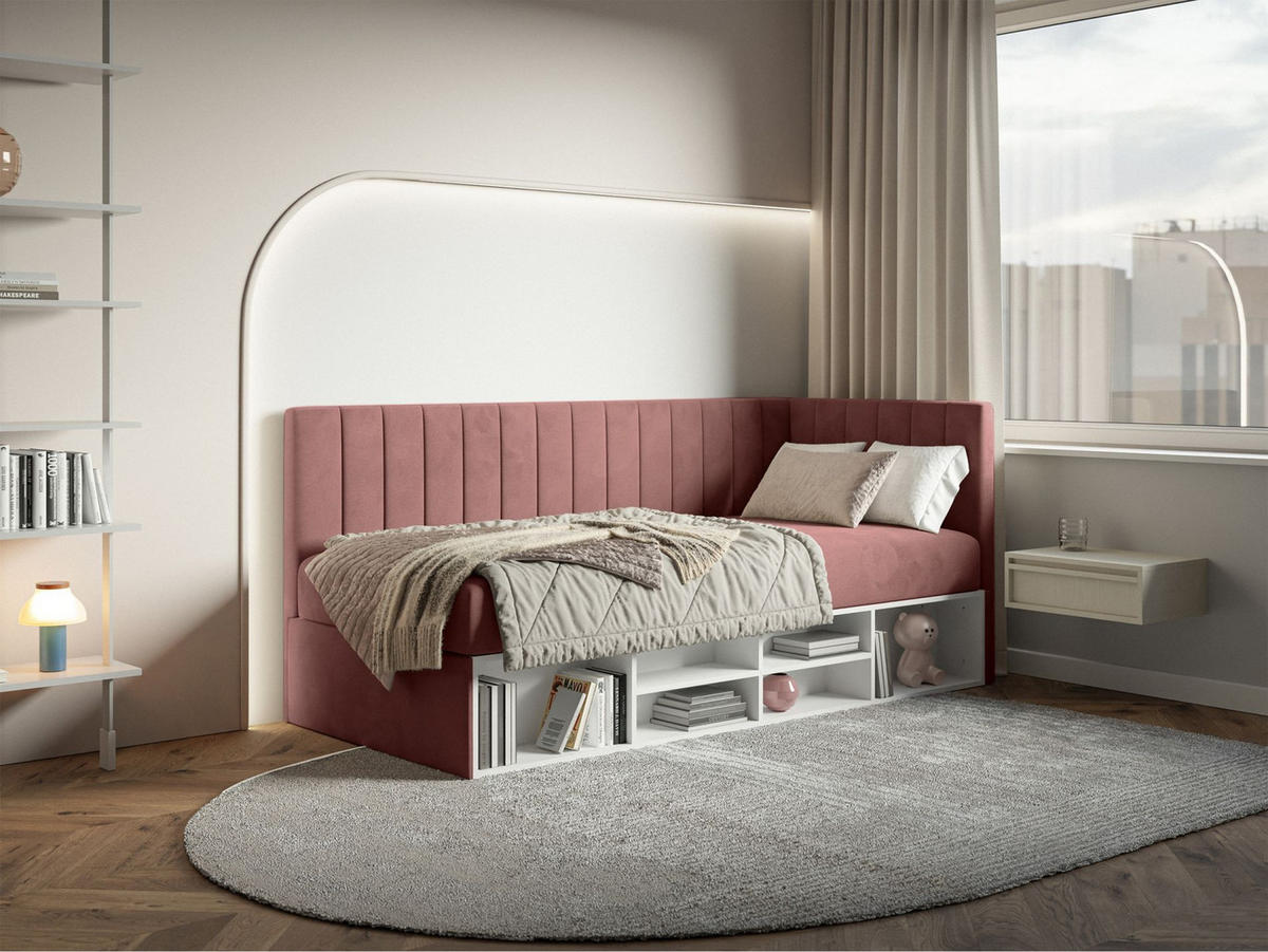 JUGENDBETT Ventrio Rosa Easy-Clean-Samtbezug 90x200 cm - Pink, Holz/Textil (90/200cm) - Selsey