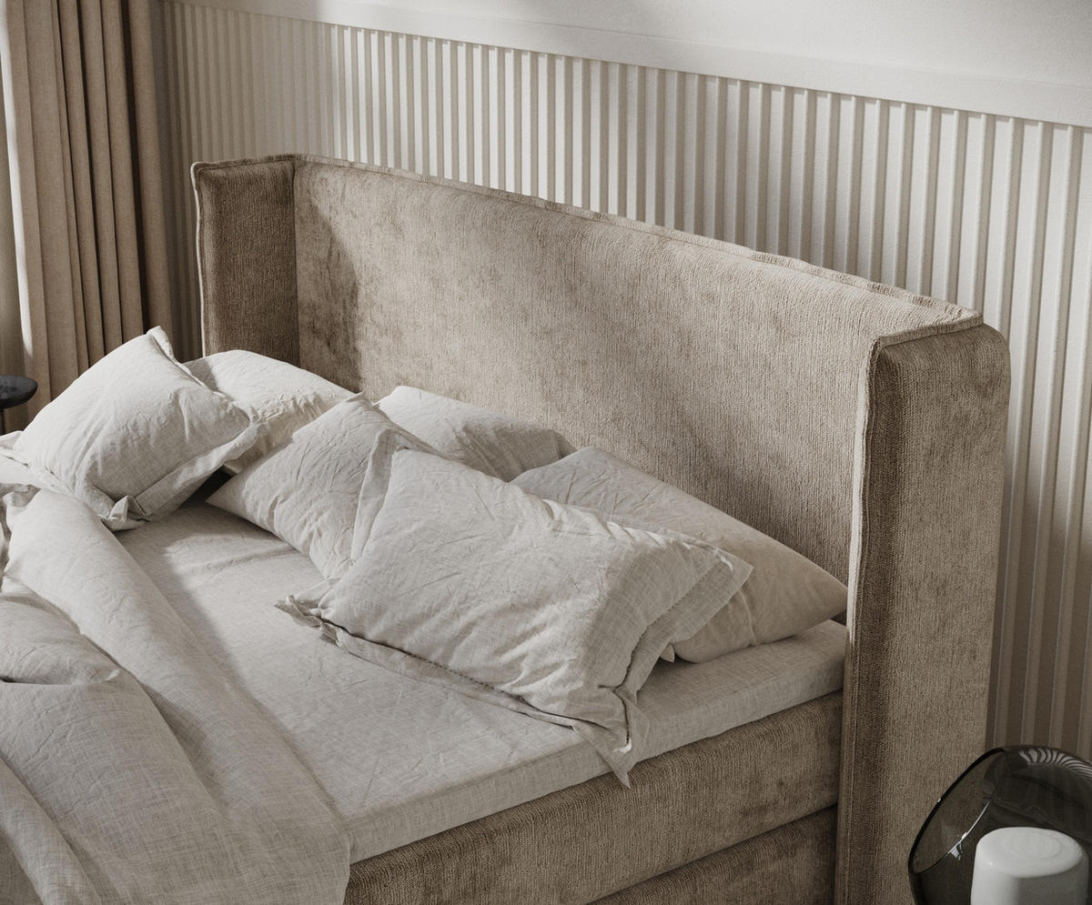 BOXSPRINGBETT Carizzo Beige 140/200 cm mit Matratze und Topper - Beige/Schwarz, Holz/Holzwerkstoff (140/200cm) - Maison de Reve