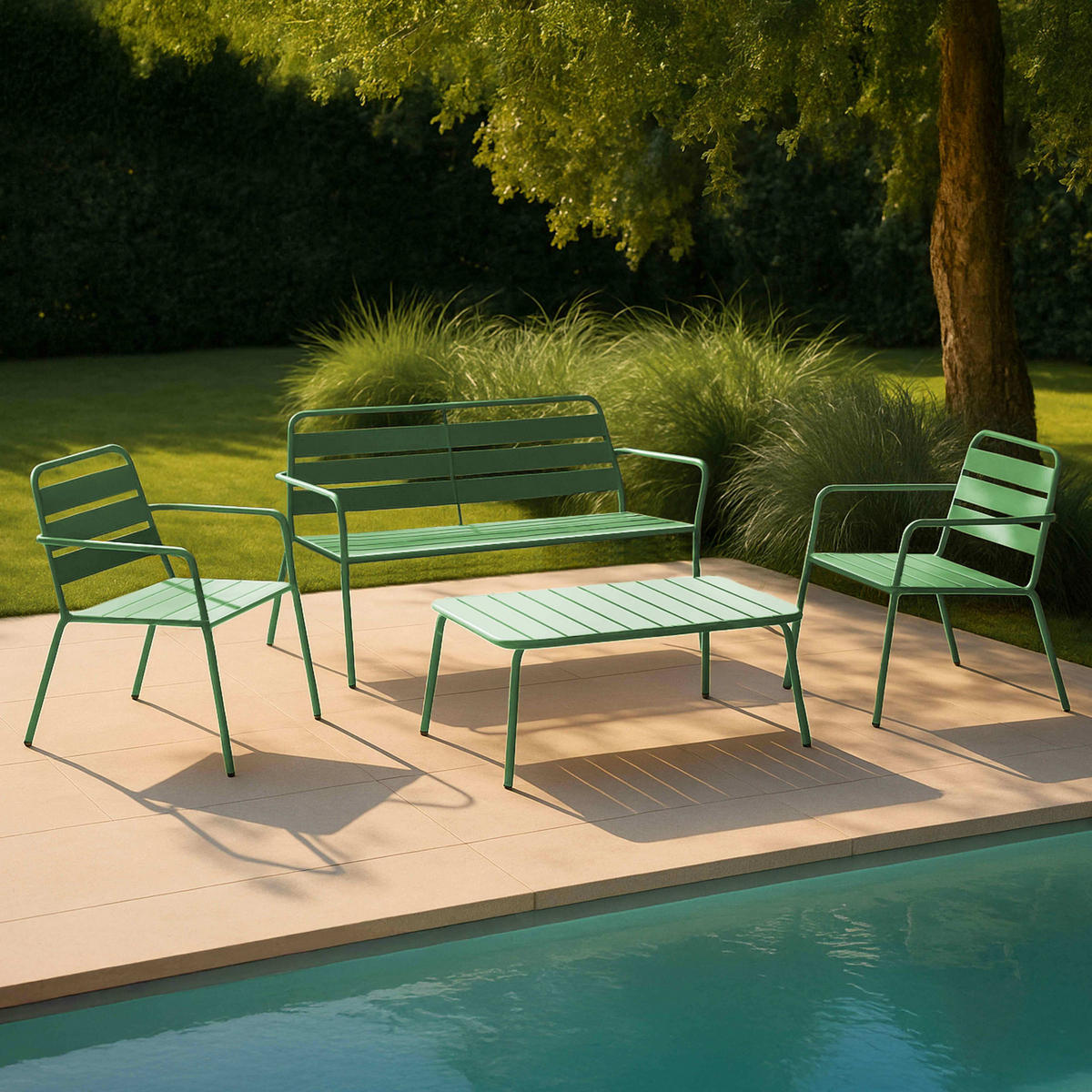 GARTENMÖBEL 5-tlg., Kaktusgrün - Dunkelgrün, Metall - Oviala