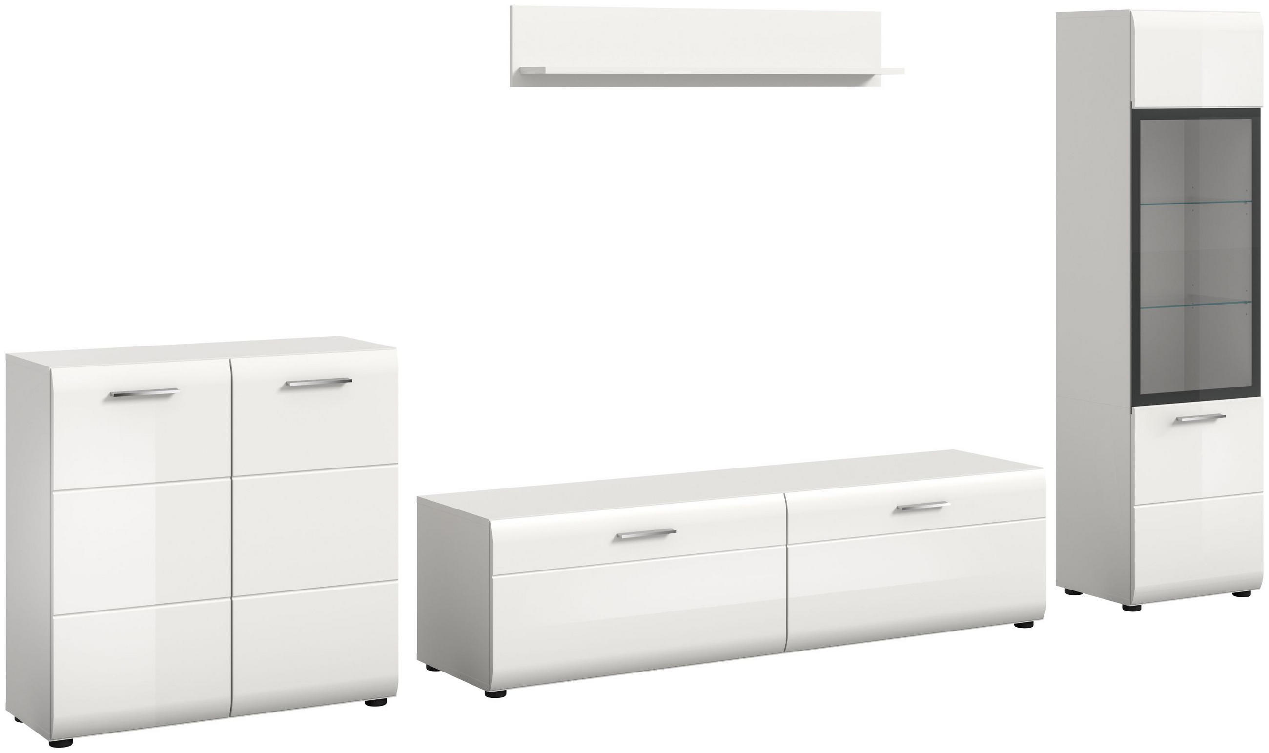 WOHNWAND Ice weiß hochglanz 305/160/41 cm - Weiß, Holzwerkstoff (305/160/41cm) - Xonox