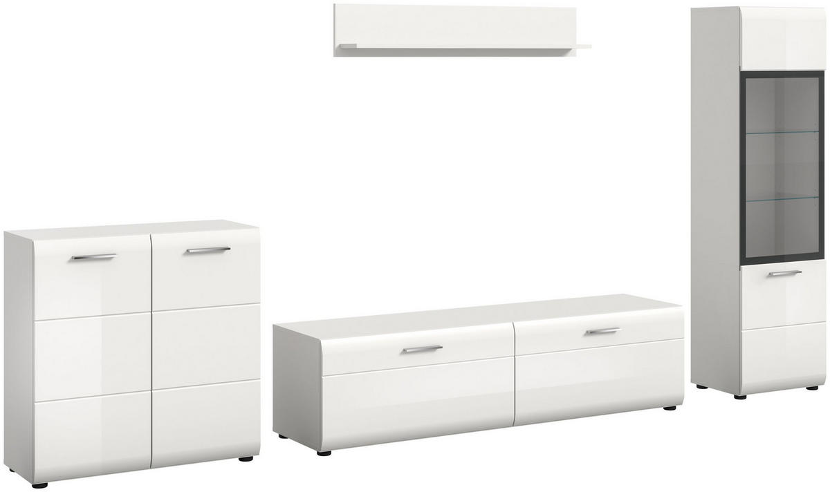 WOHNWAND Ice weiß hochglanz 305/160/41 cm - Weiß, Holzwerkstoff (305/160/41cm) - Xonox