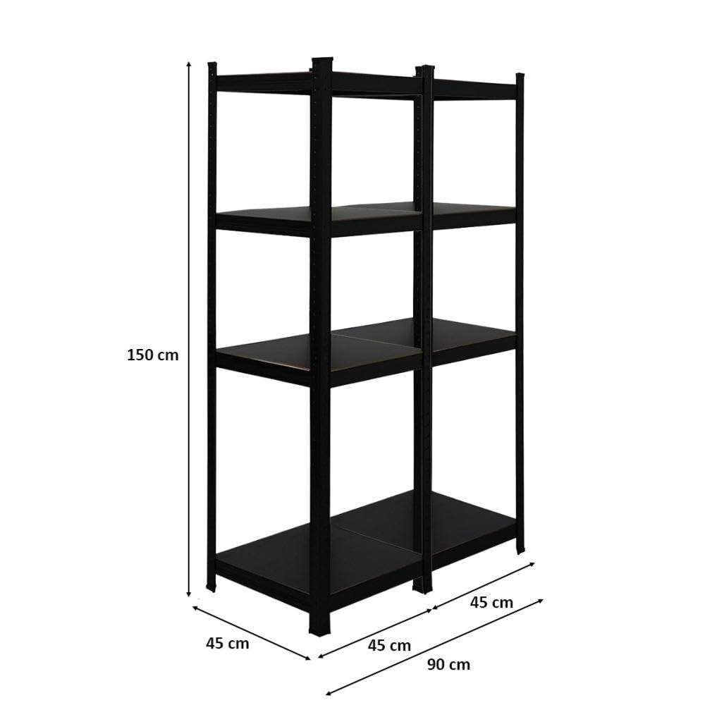 SCHWERLASTREGAL Ragnar All Black Series 2er-Set mit 2x 150x45x45 cm Fachlast 100 kg Matt Schwarz - Schwarz, Metall (90/150/45cm) - PROREGAL