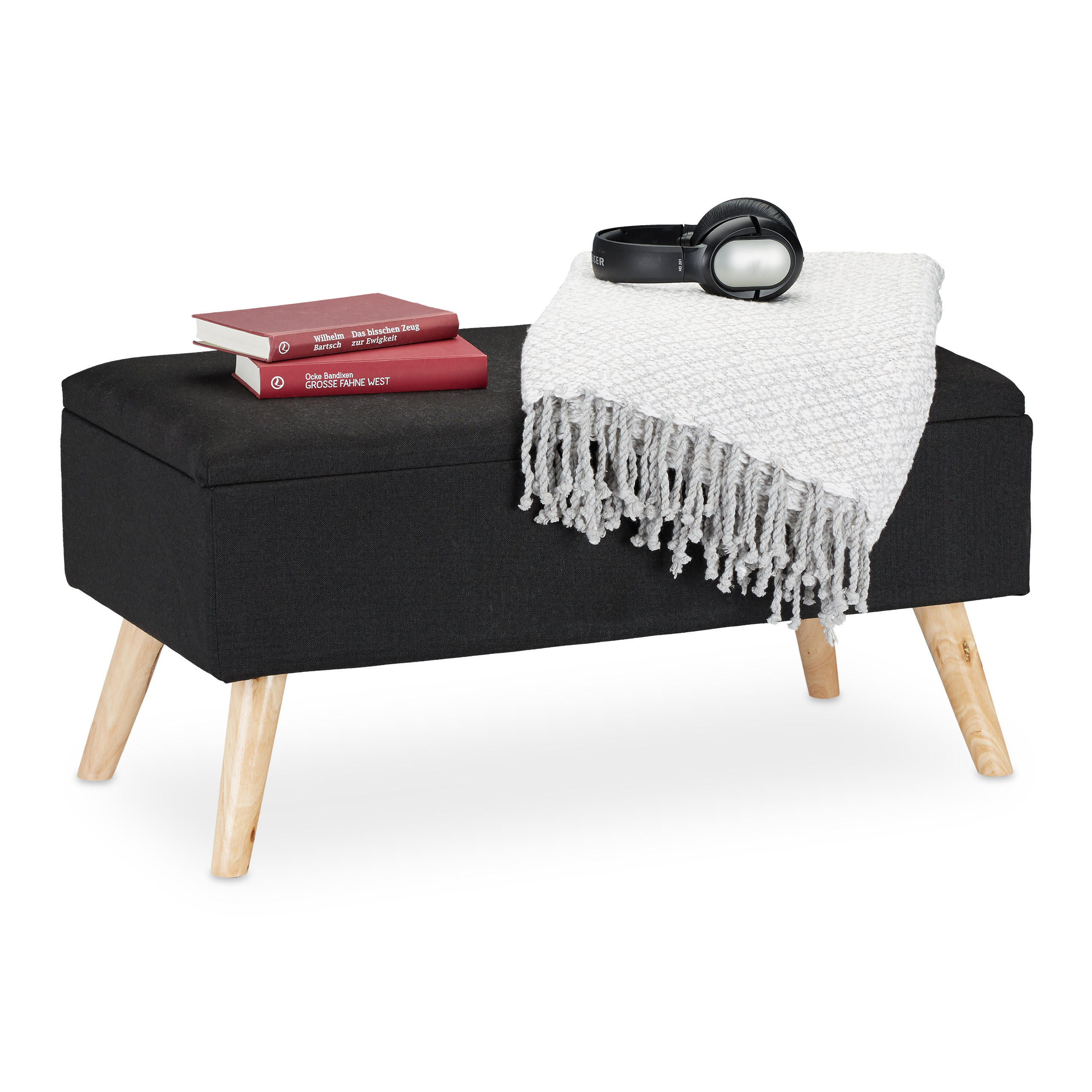 Relaxdays LAVICE Černá čalouněná s úložným prostorem 79,5 cm