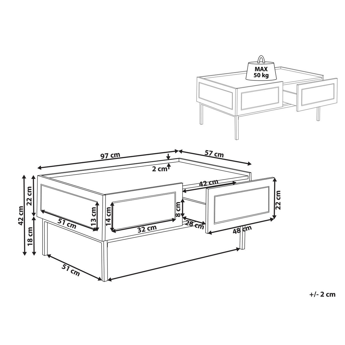COUCHTISCH Schwarz/Heller Holzfarbton Cullen - Hellbraun/Schwarz, Holzwerkstoff (97/57/42cm) - Beliani