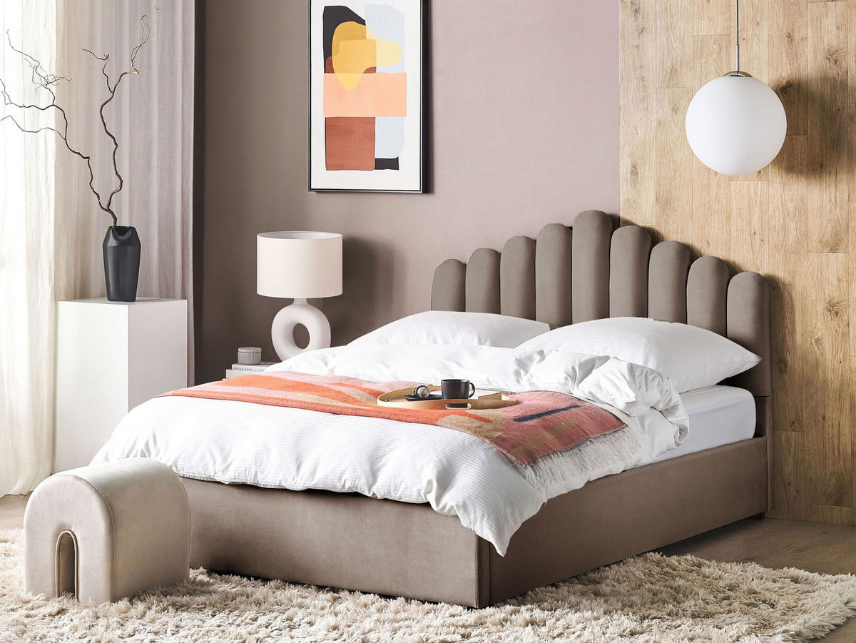 POLSTERBETT 180/200 cm Beige Vincennes - Taupe, Textil (180/200cm) - Beliani