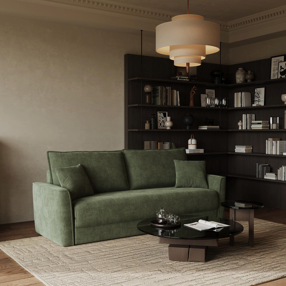 SCHLAFSOFA GERADE Rastergewebe Khakigrün 180cm - Grün, Textil (180/97/93.5cm) - Sia Home