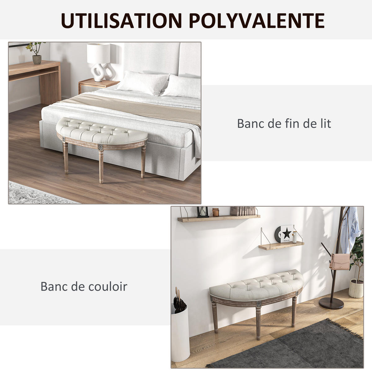 SITZBANK Creme 110/44/49 cm - Creme, Holz (44/49/110cm) - PANGIVO