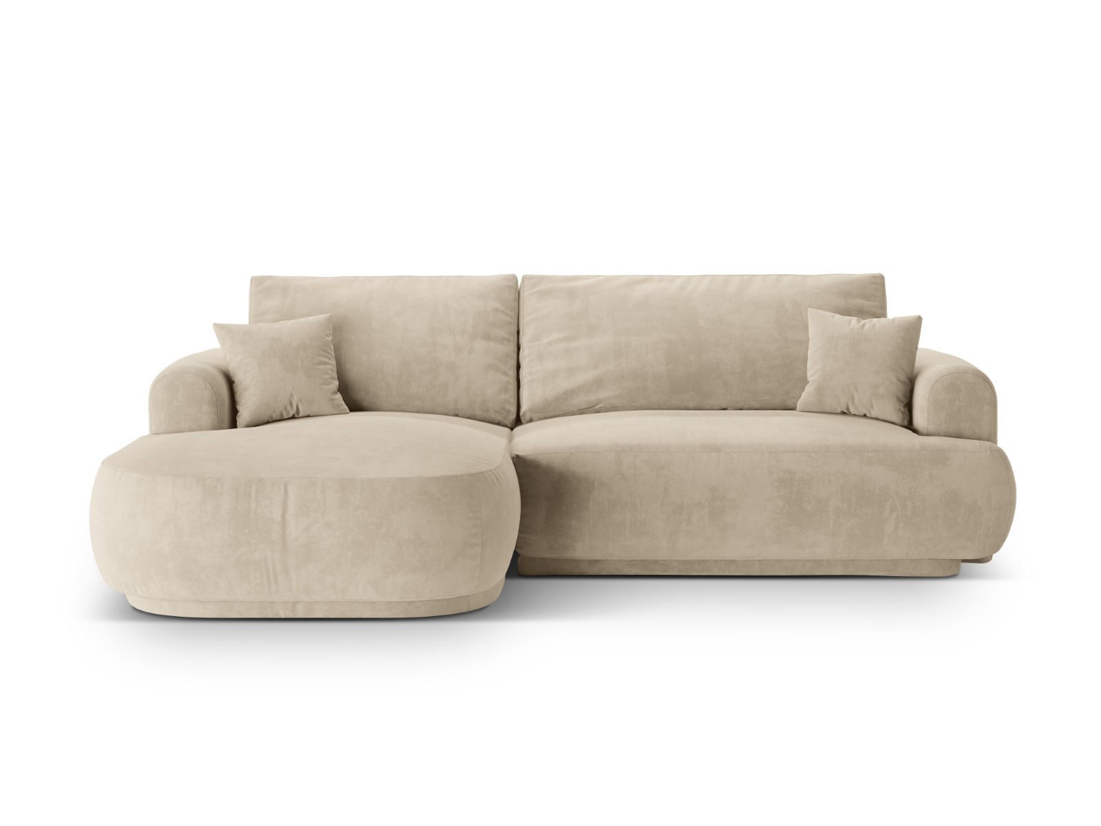 SCHLAFSOFA modular mit Bettkasten links Ella aus Samt leichtes beige 5 Sitzplätze - Creme, Textil (174/271cm) - Micadoni