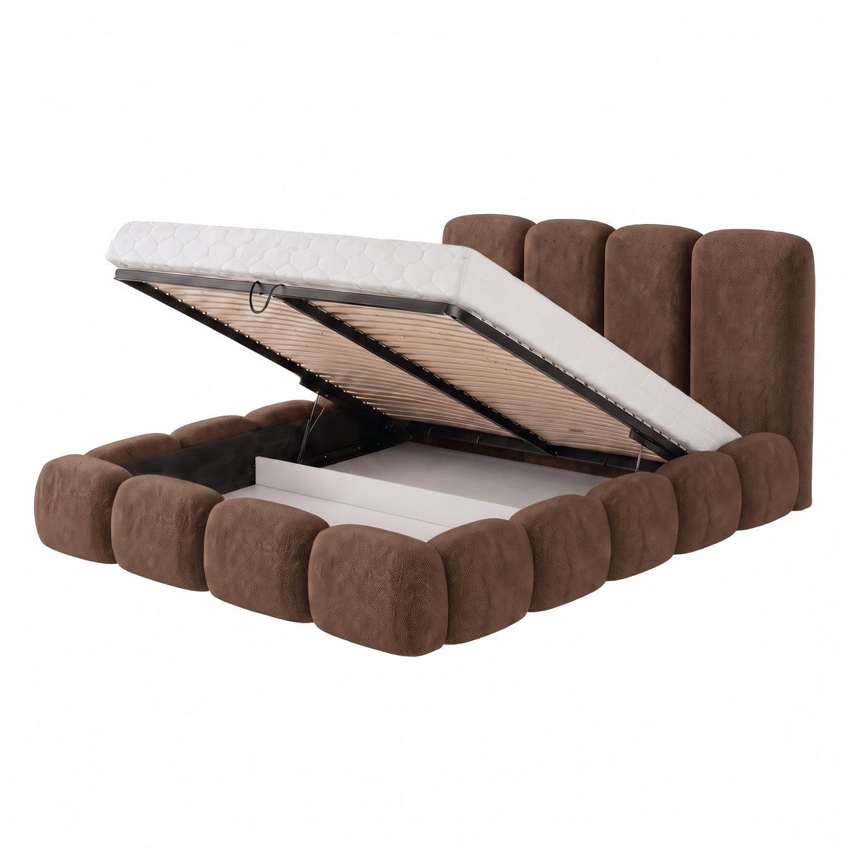POLSTERBETT SUENO MAXI 180x200 cm in Braun, gepolstertes Kopfteil, Metalllattenrost, Bettkasten, Chenille-Stoff - Naturfarben/Braun, Holz/Textil (180/200cm) - Muffo