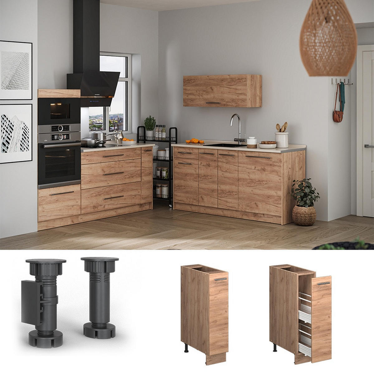 APOTHEKERSCHRANK Fame-Line, Goldkraft Eiche/Goldkraft Eiche, 20 cm, AP Eiche - Honigeiche, Holzwerkstoff (20/82/60cm) - Vicco