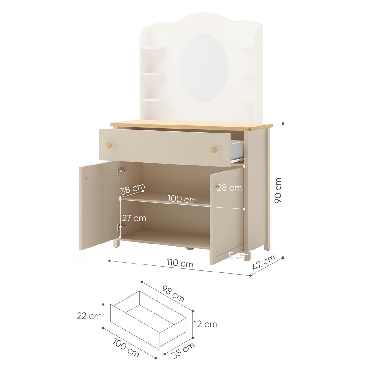 KINDERKOMMODE STORY 5 - Eichefarben/Beige, Holzwerkstoff (110/90/42cm) - Meblini