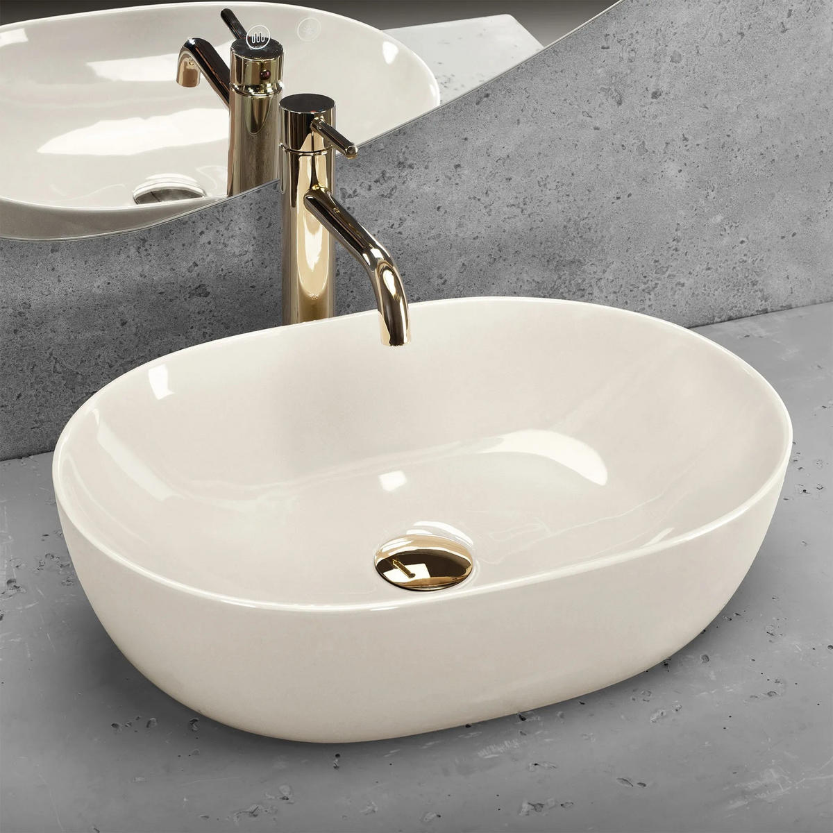 AUFSATZWASCHBECKEN Rea Lisa Ecru Shiny - Ecru, Keramik (35/14/49cm) - REA