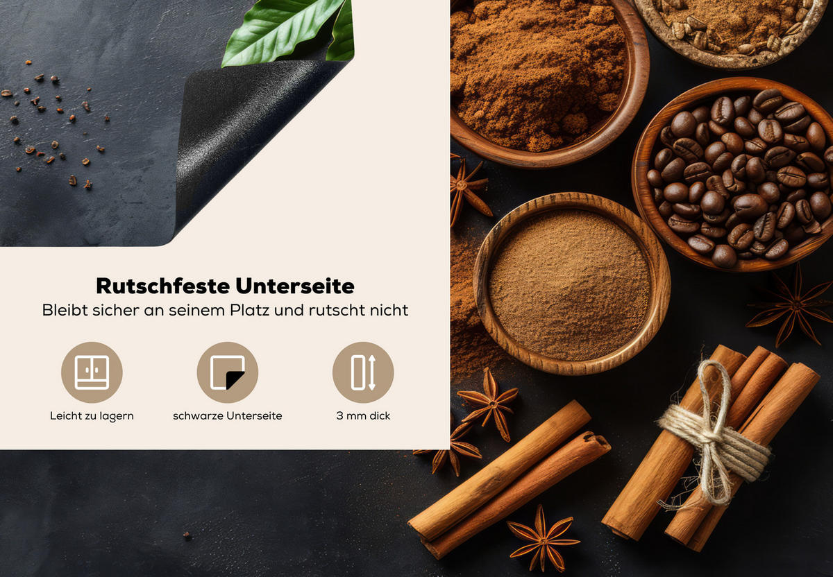 HERDABDECKPLATTE Zimt - Beton - Kaffee - Zimtstangen - Gewürze 75x52 cm - Mokka, Kunststoff (75/0.2/52cm) - MuchoWow