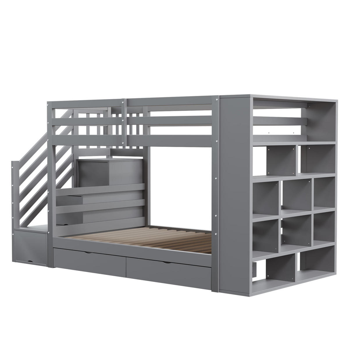 ETAGENBETT mit Stauraum und Sicherheitstreppe 90x200 cm Grau - Grau, Holzwerkstoff (90/200cm) - Beauniv