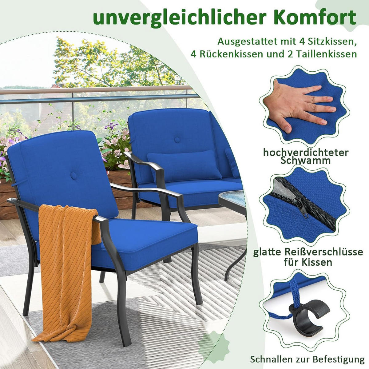 GARTENMÖBEL SET Blau(4-teilig) - Blau, Metall - COSTWAY