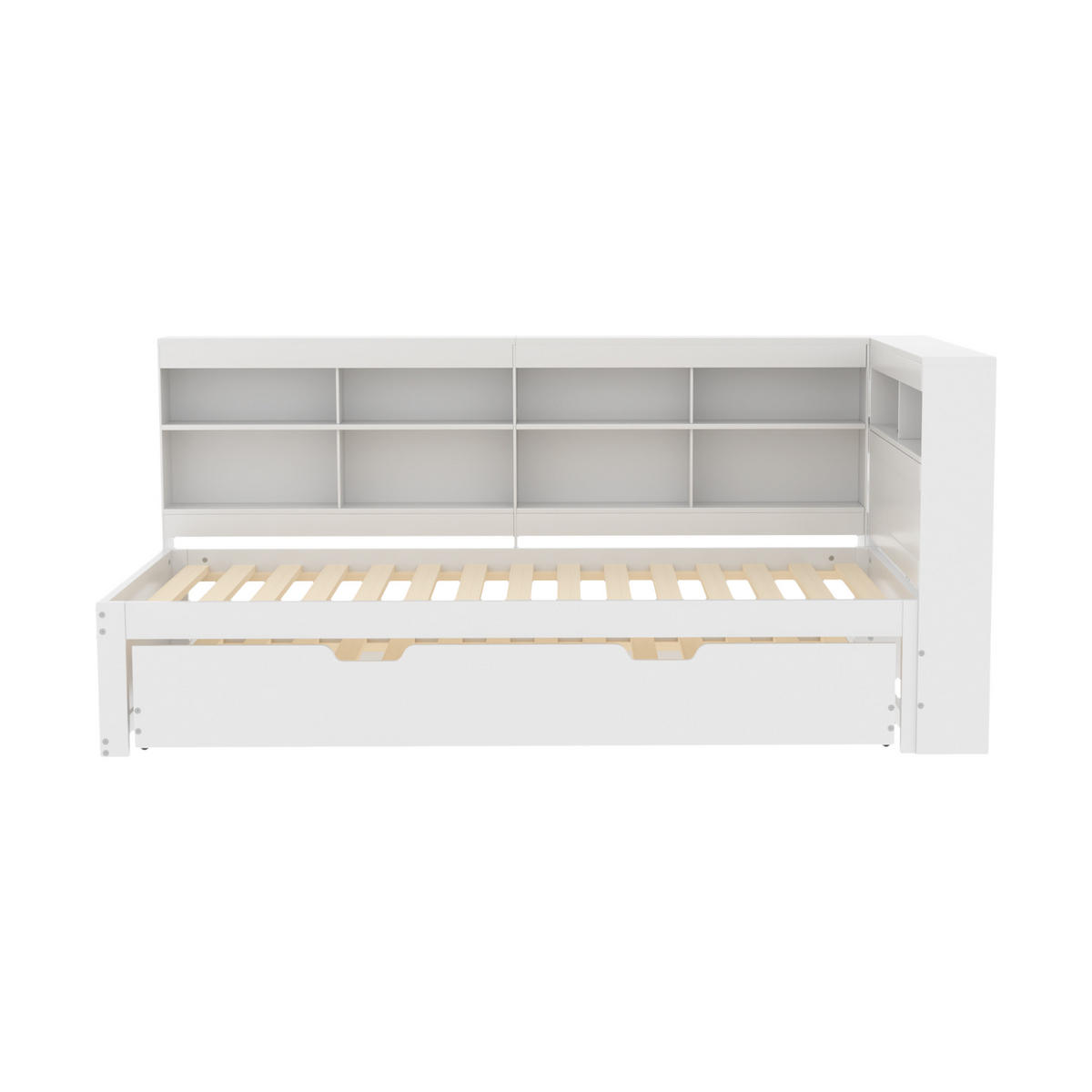 AUSZIEHBETT 90/200 cm DE-01240, in Weiß, mit USB und Ablagefächern - Weiß, Holz (90/200cm) - ComfortXL