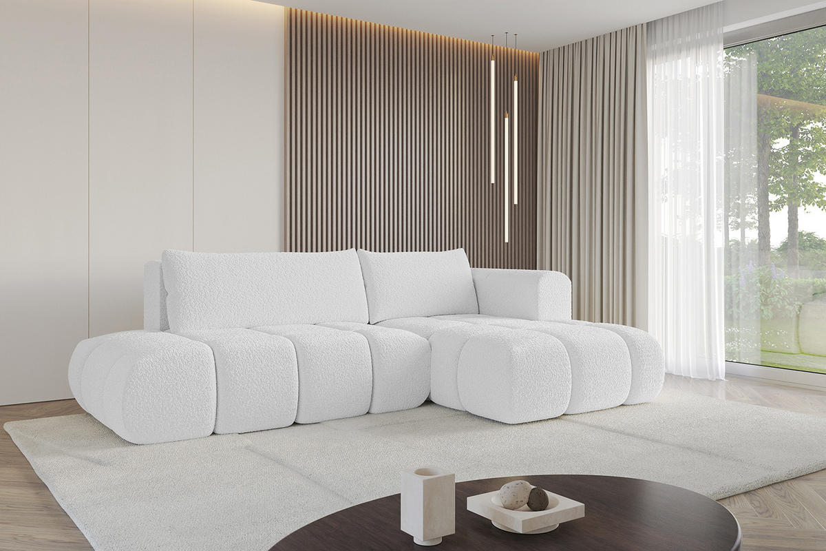 ECKSOFA Ottomane Rechts CLOUD-L 289x180x40 Weiß Bouclé - Weiß, Holzwerkstoff/Kunststoff (289/180cm) - ALTDECOR