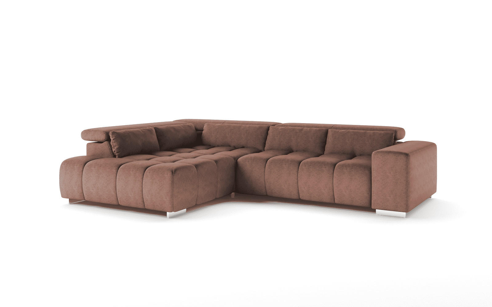 ECKSOFA mit verstellbaren Kopflehnen - Chromfarben/Braun, Textil/Metall (310/225cm) - Cotta