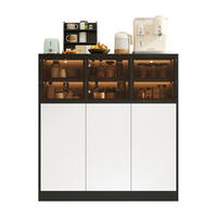 SIDEBOARD 100/40/105 cm schwarz/weiß aus Glas und Spanplatte mit LED - Schwarz, Glas (100/105/40cm) - OKWISH