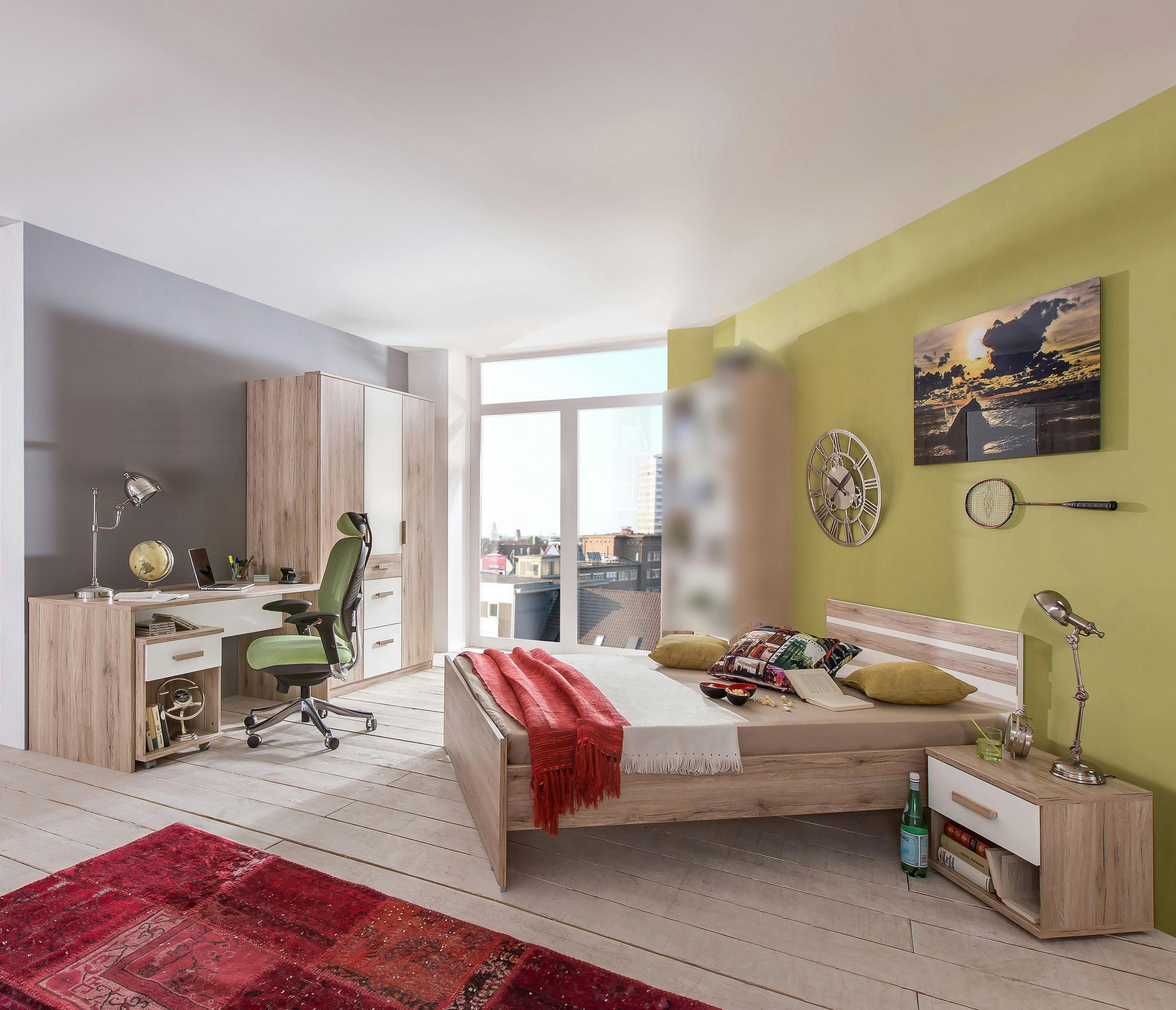 JUGENDZIMMER Cariba in Eiche San Remo und Weiß 5 teilig - Braun, Holzwerkstoff (120/200/80cm)