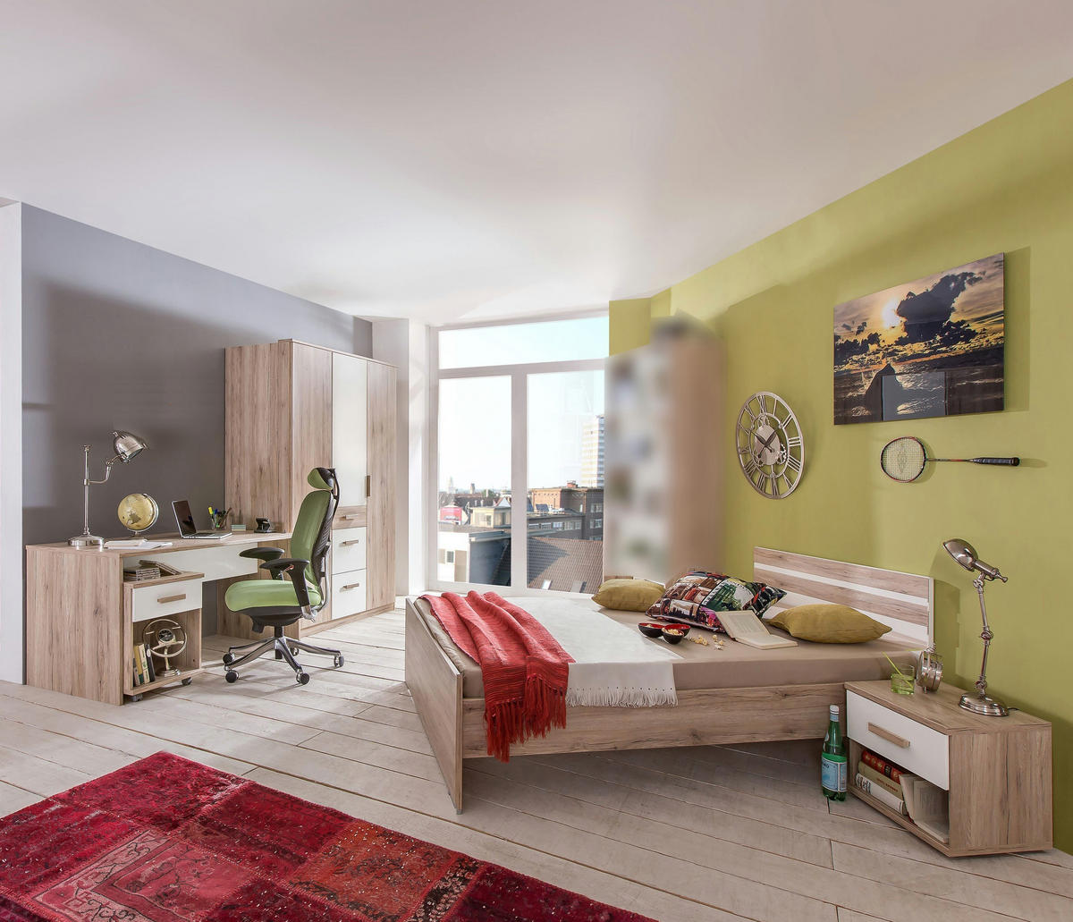 JUGENDZIMMER Cariba in Eiche San Remo und Weiß 5 teilig - Braun, Holzwerkstoff (120/200/80cm)