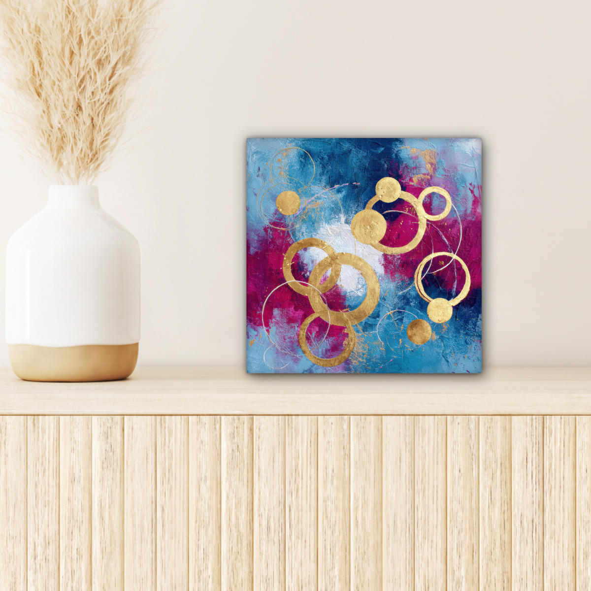 LEINWANDBILD Kreise - Gold - Abstrakt Deko Wohnzimmer 20x20 cm - Blau, Textil (20/20cm) - MuchoWow