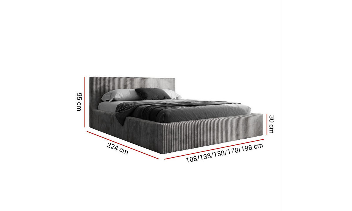 POLSTERBETT TILIA 140x200 cm Tilia 90, 34 Holzlatten, Kopfteil 95 cm - Grau, Textil (140/200cm) - Lookway