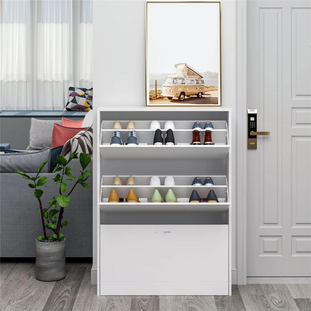 SCHUHSCHRANK 3 Türen Weiß Schuhregal mit Klappen - Weiß, Holz (80/110/23.5cm) - Kaket
