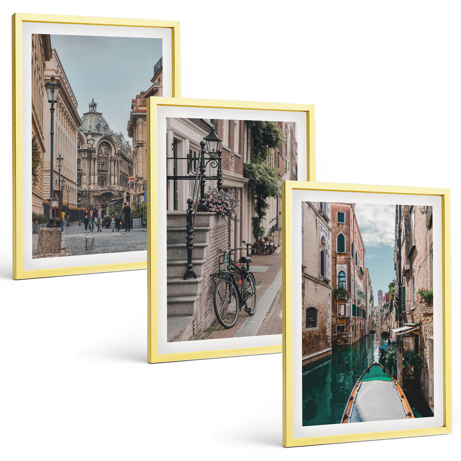 BILDER SET 3er Set - 40x60 cm Goldrahmen - Venedigs Wasserstraßen - Goldfarben, Kunststoff (40/60cm) - TULUP