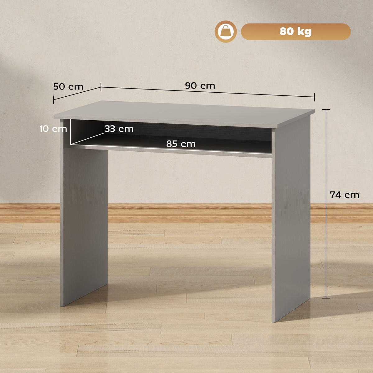 SCHREIBTISCH Grau mit Ablagefach unter der Tischplatte 90/50/74 cm - Grau, Holzwerkstoff (50/90/74cm) - PANGIVO