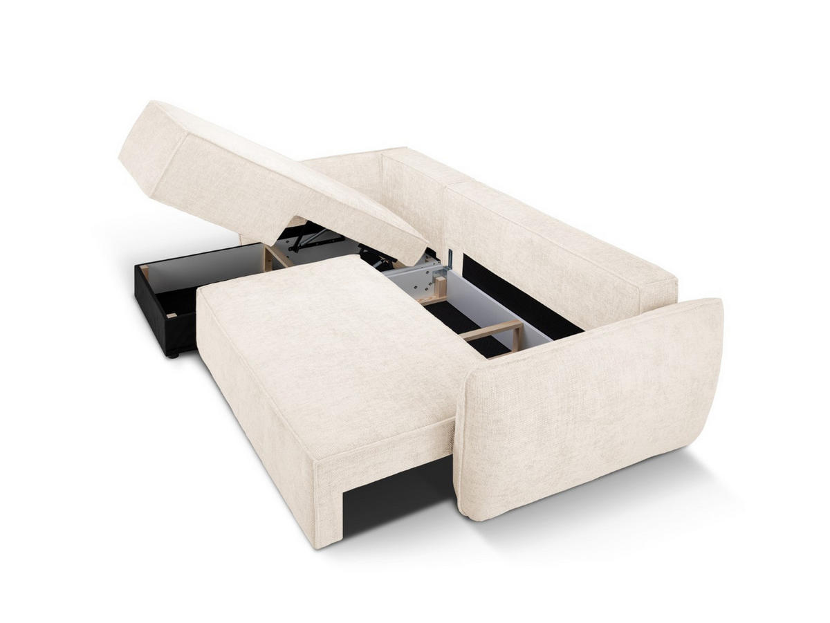 AUSKLAPPBARES-ECKSOFA links mit Container Kaelle aus Chenille-Stoff leichtes beige 4 Sitzplätze - Creme, Textil (165/252cm) - Micadoni