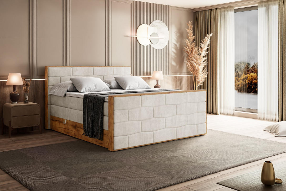 BOXSPRINGBETT mit Matratze H3|H4 und Lattenrost - LOLLI8-Z KING-160x200 - Beige Casablanca - Beige, Holzwerkstoff (160/200cm) - ALTDECOR
