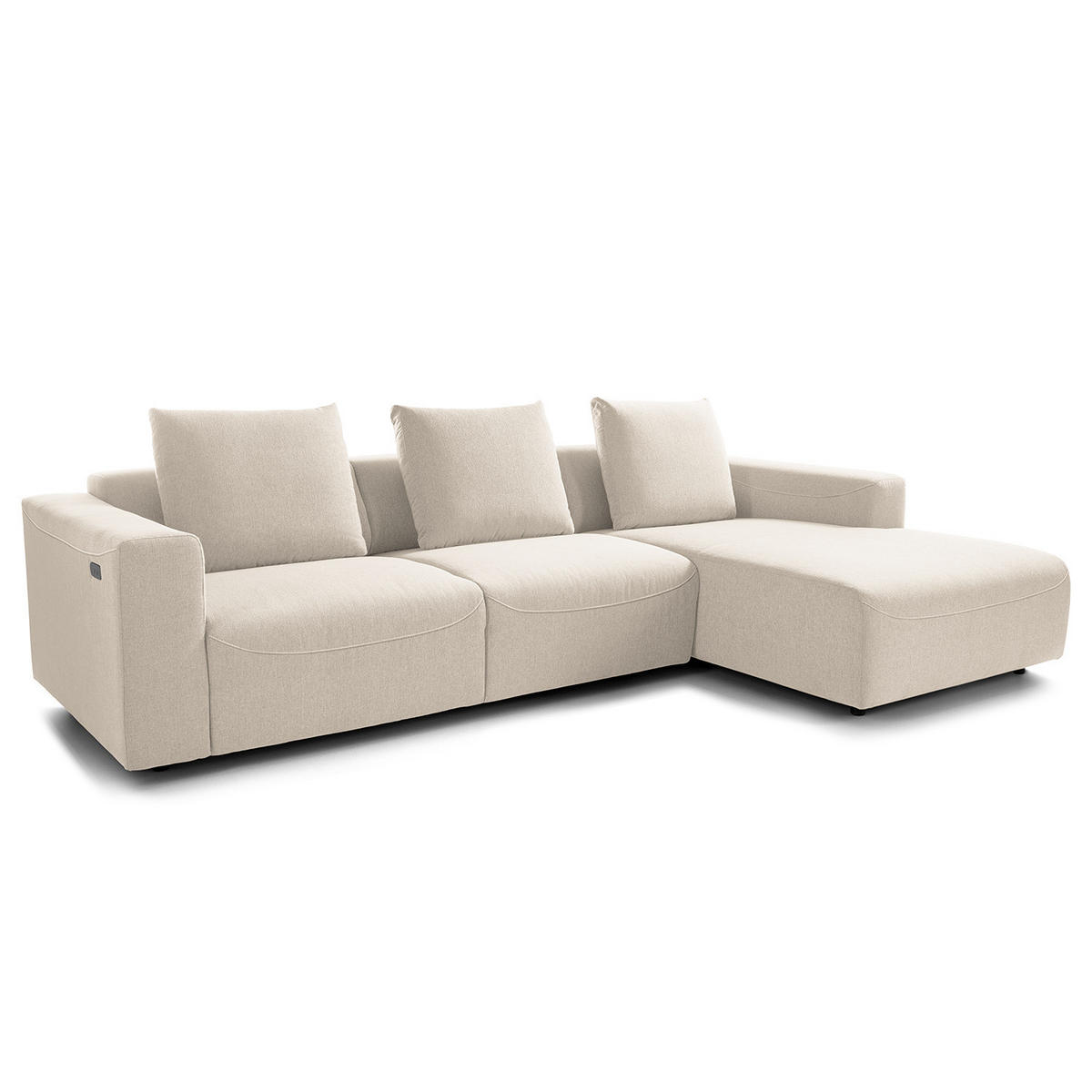 2,5-SITZER ECKSOFA mit Longchair - Webstoff - Beige/Schwarz, Kunststoff/Textil (286/170cm) - home24