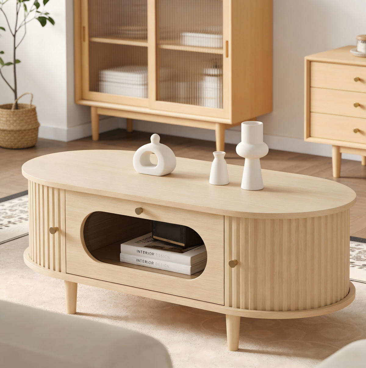 COUCHTISCH 100/50/36 cm Holzfarbe aus MDF mit Schublade und Rolltür - Eichefarben, Holzwerkstoff (100/50/36cm) - OKMYHOME