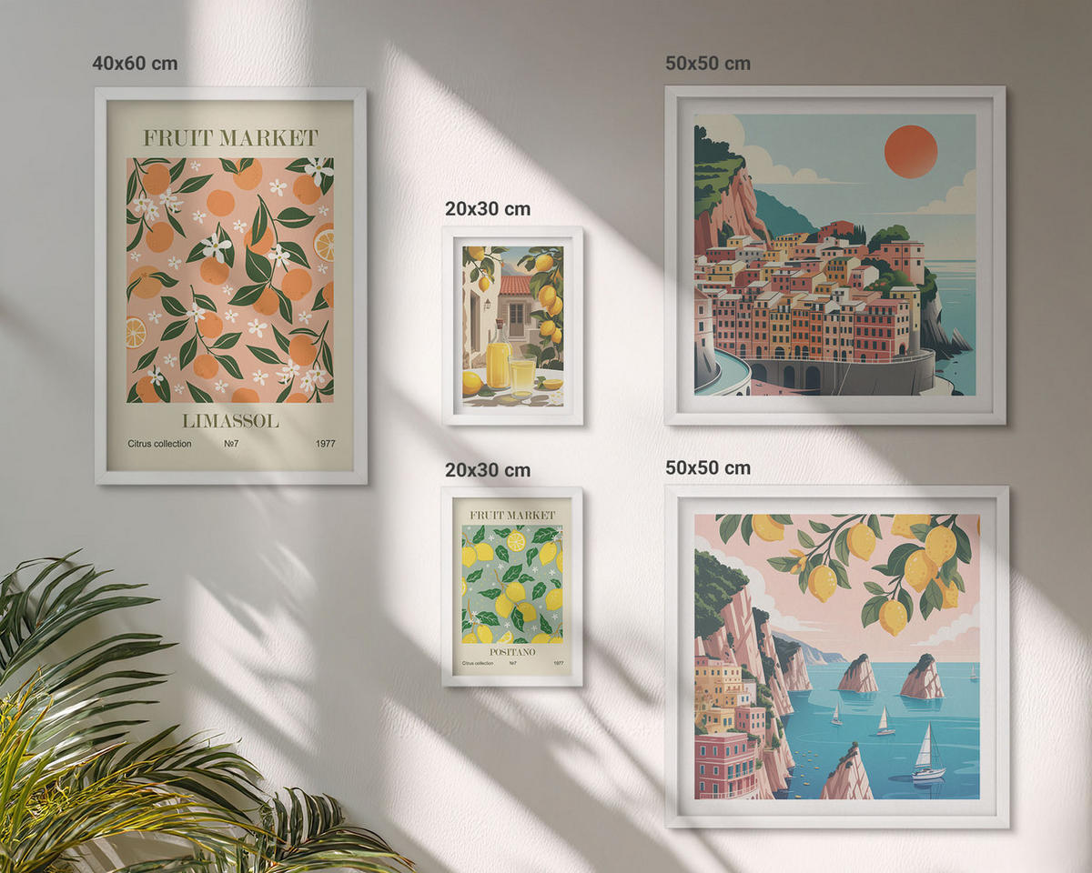 BILDER SET 5er Set - 50x50 cm & 20x30 cm & 40x60 cm Weißer Rahmen - Abstrakte ästhetische Berge - Weiß, Kunststoff (40/60cm) - TULUP