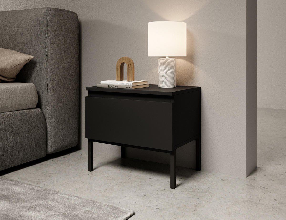 NACHTSCHRANK Bemmi Schwarz mit schwarzen Beinen - Schwarz, Holzwerkstoff/Metall (49/43/32cm) - Selsey