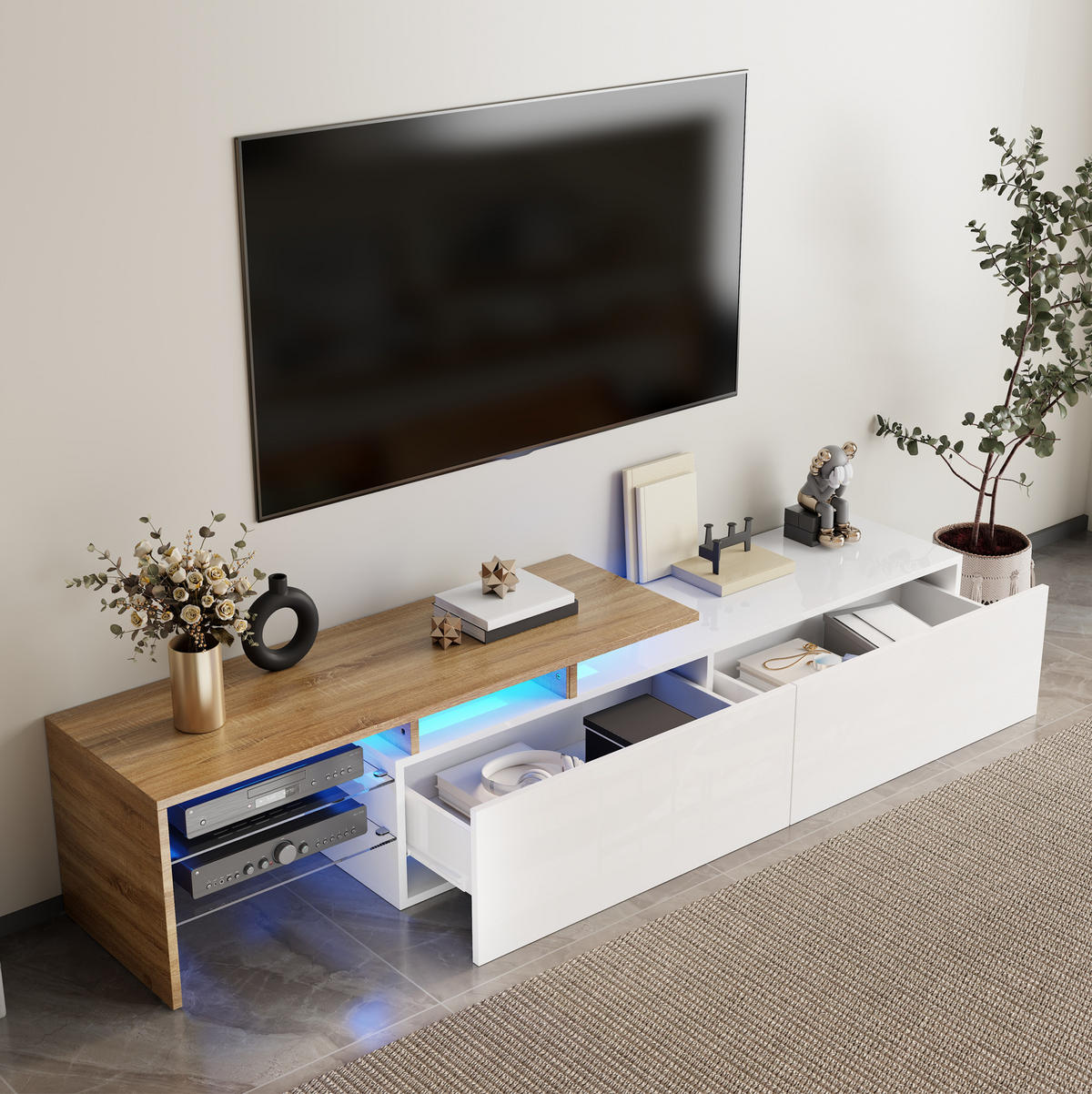 TV-SCHRANK in Weiß und Holz 170/33/33.5 cm - Weiß, Holzwerkstoff (170/33.5/33cm) - Redom