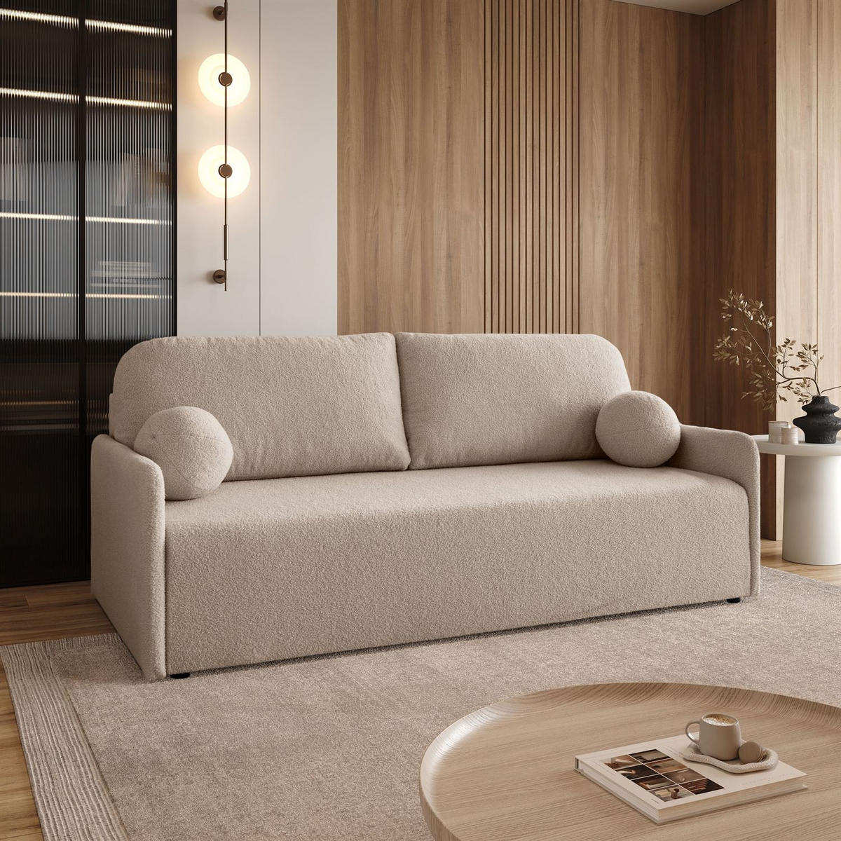 Schlafsofa CUDDLE mit Schlaffunktion und Bettkasten, Quelle 05 - Beige, Textil (207/90/90cm) - Lookway