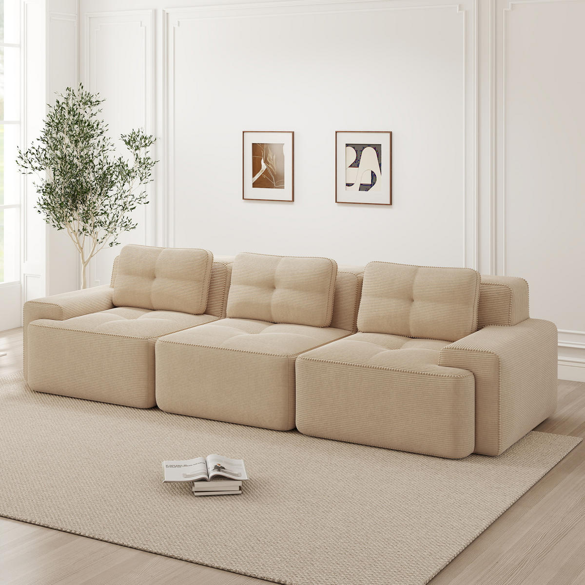 MODULSOFA boneless mit Tiefsitz 74 cm Cord Beige 3-Sitzer - Beige, Kunststoff (104/69/293cm) - Meubliv