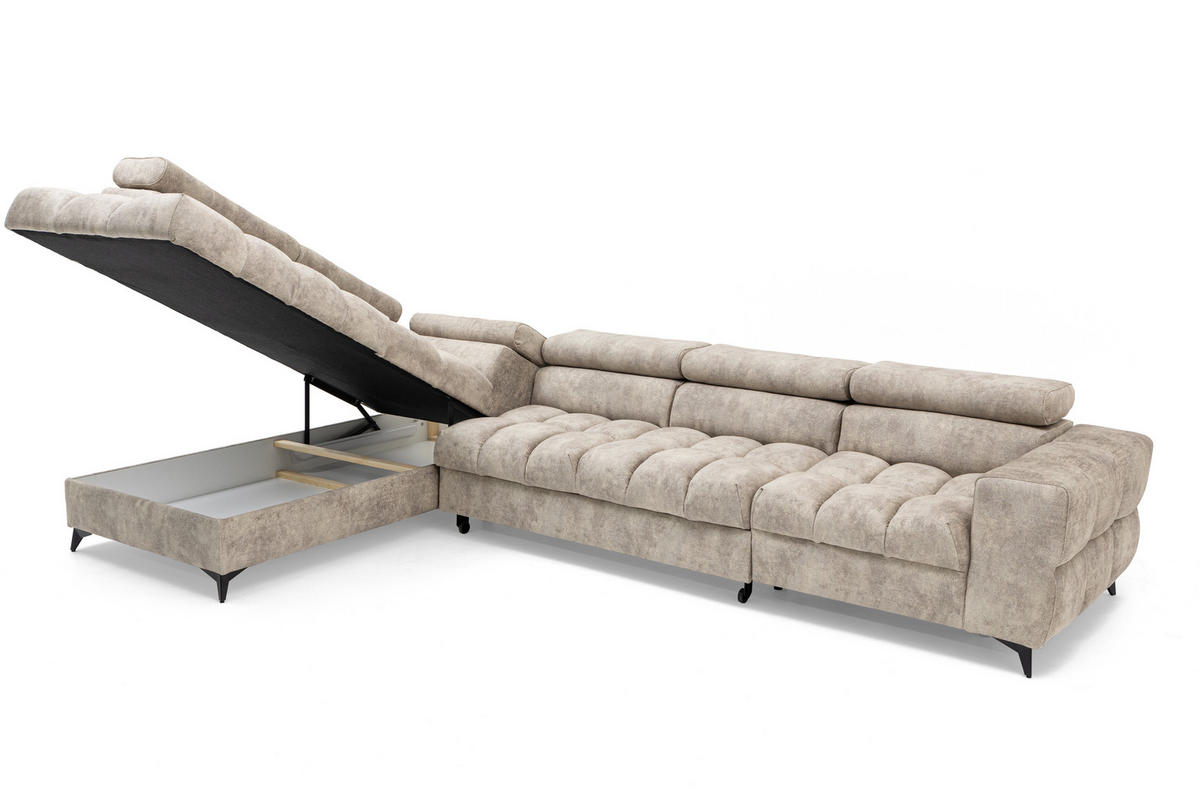 ECKSOFA Pudding Maxi mit Schlaffunktion und Bettkasten - Beige, Textil (350/203cm) - Muffo