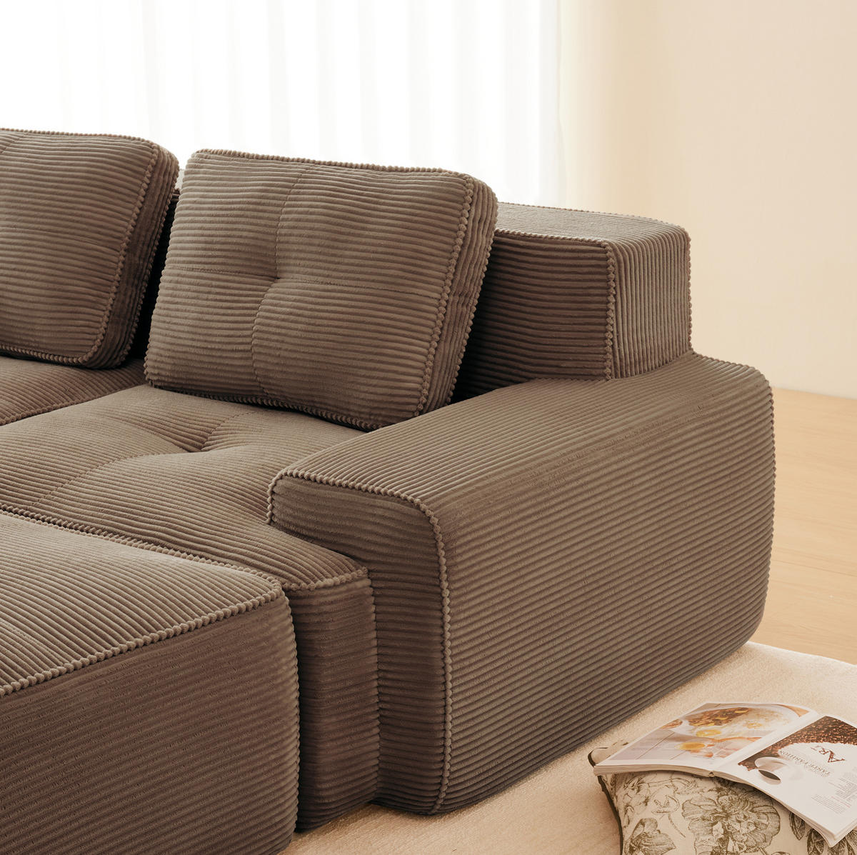 ECKSOFA 208/177/69 cm braun aus Cord mit modularem Design und rutschfestem Standfuß - Braun, Textil (104/177cm) - OKWISH