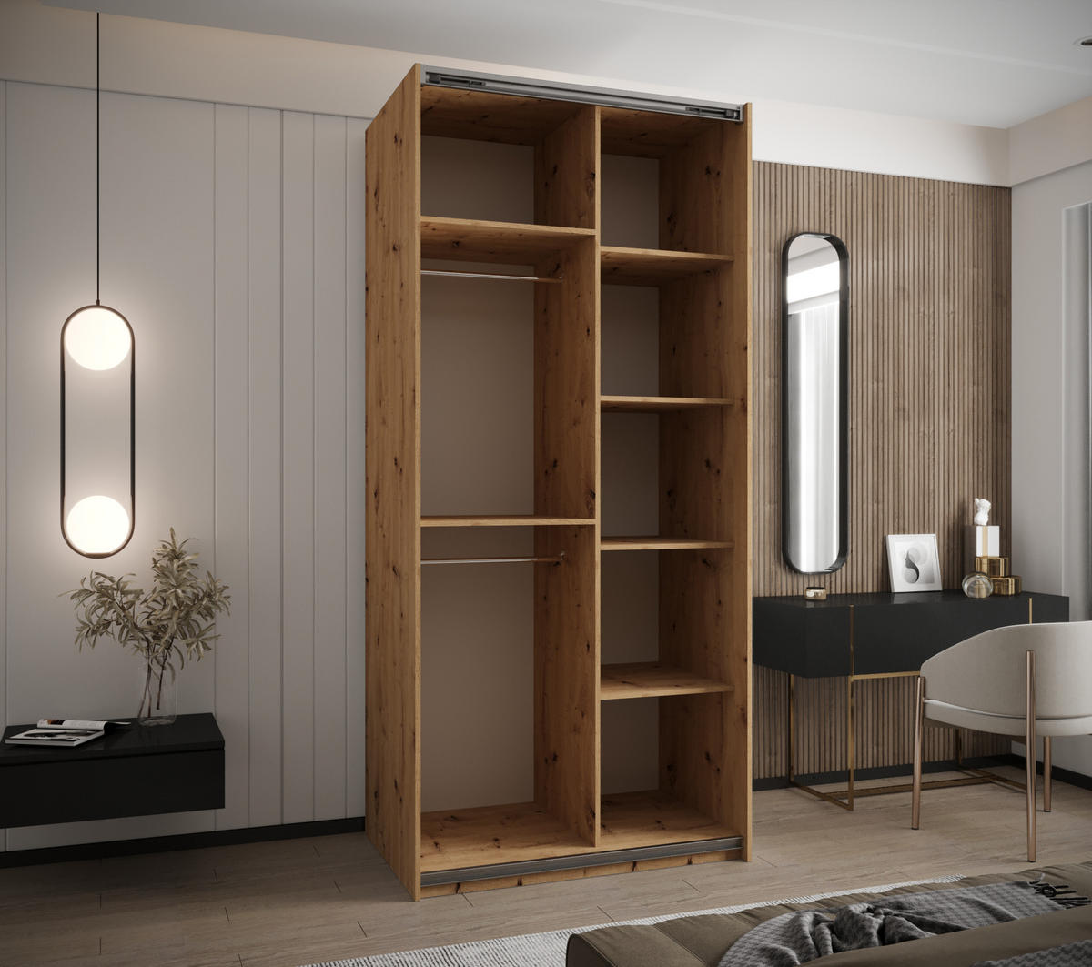 SCHWEBETÜRENSCHRANK 245,5/120/64 2-türig - Schwarz/Weiß, Holz/Metall (120/245/64cm) - Abiks Möbel