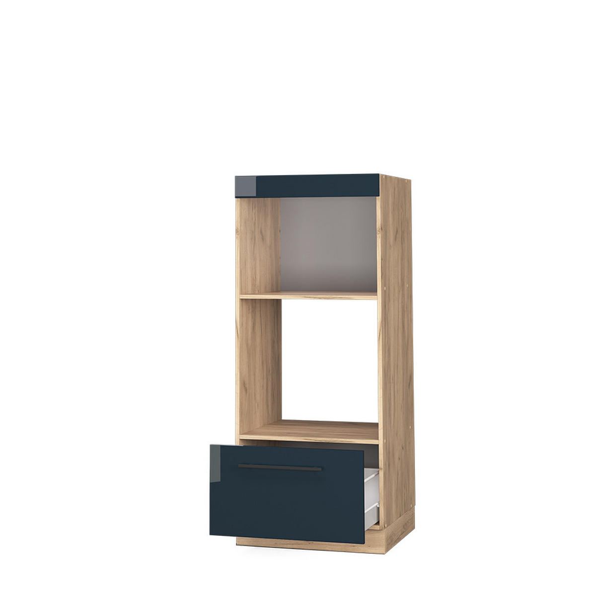 MIKROWELLENSCHRANK Fame-Line Dunkelblau Hochglanz 60 cm offen - Honigeiche/Eiche Wotan, Holzwerkstoff (60/153.6/58.1cm) - Vicco