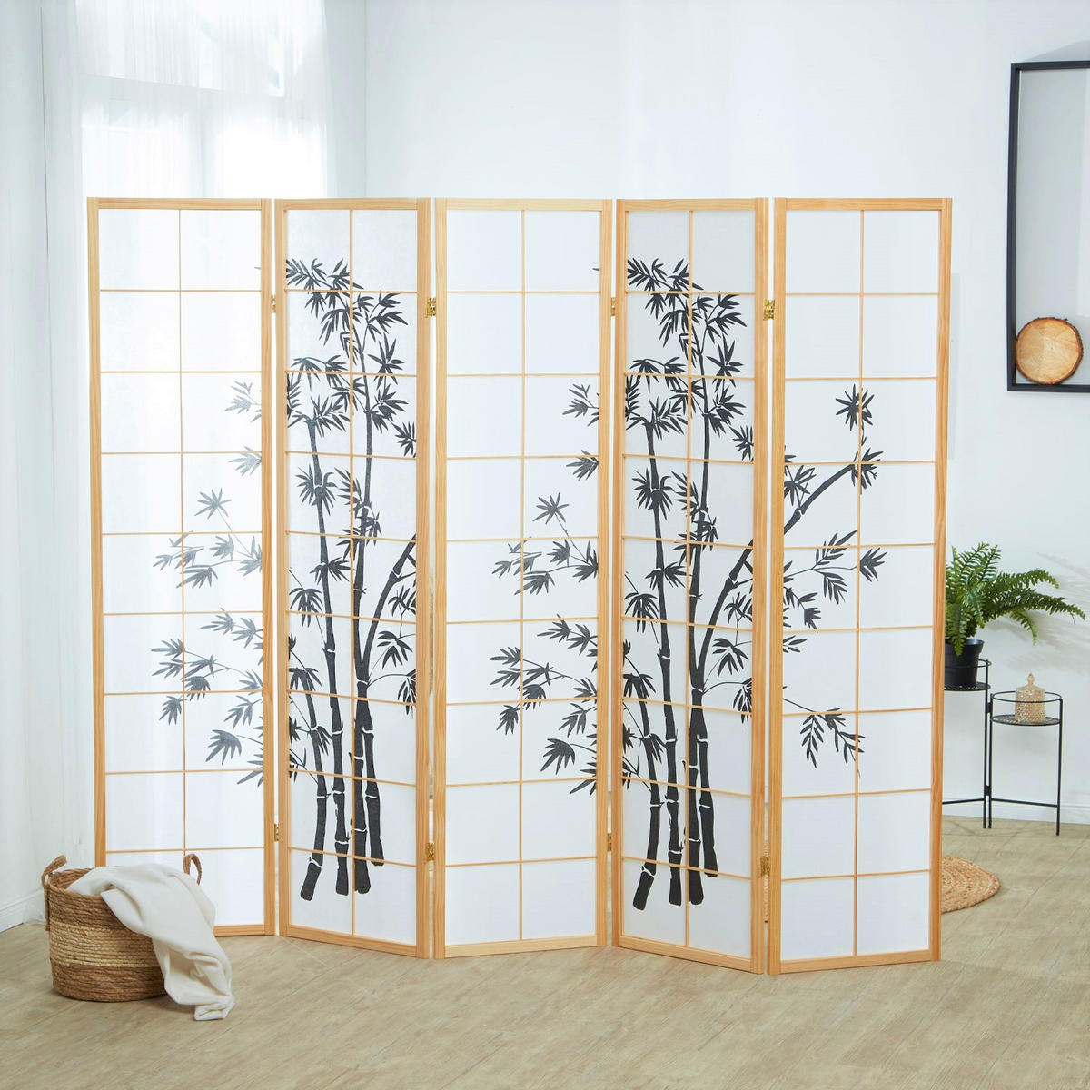 PARAVENT 5-tlg. 220/179 cm Braun Bambusmuster - Braun, Holz (220/179/2cm) - Homestyle4u