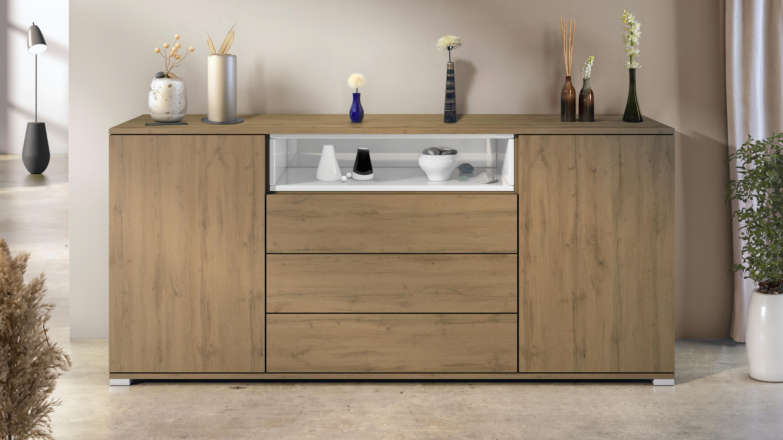 SIDEBOARD Skadu Weiß Hochglanz - Weiß Hochglanz, Holzwerkstoff (166.5/75.5/35cm) - Vladon