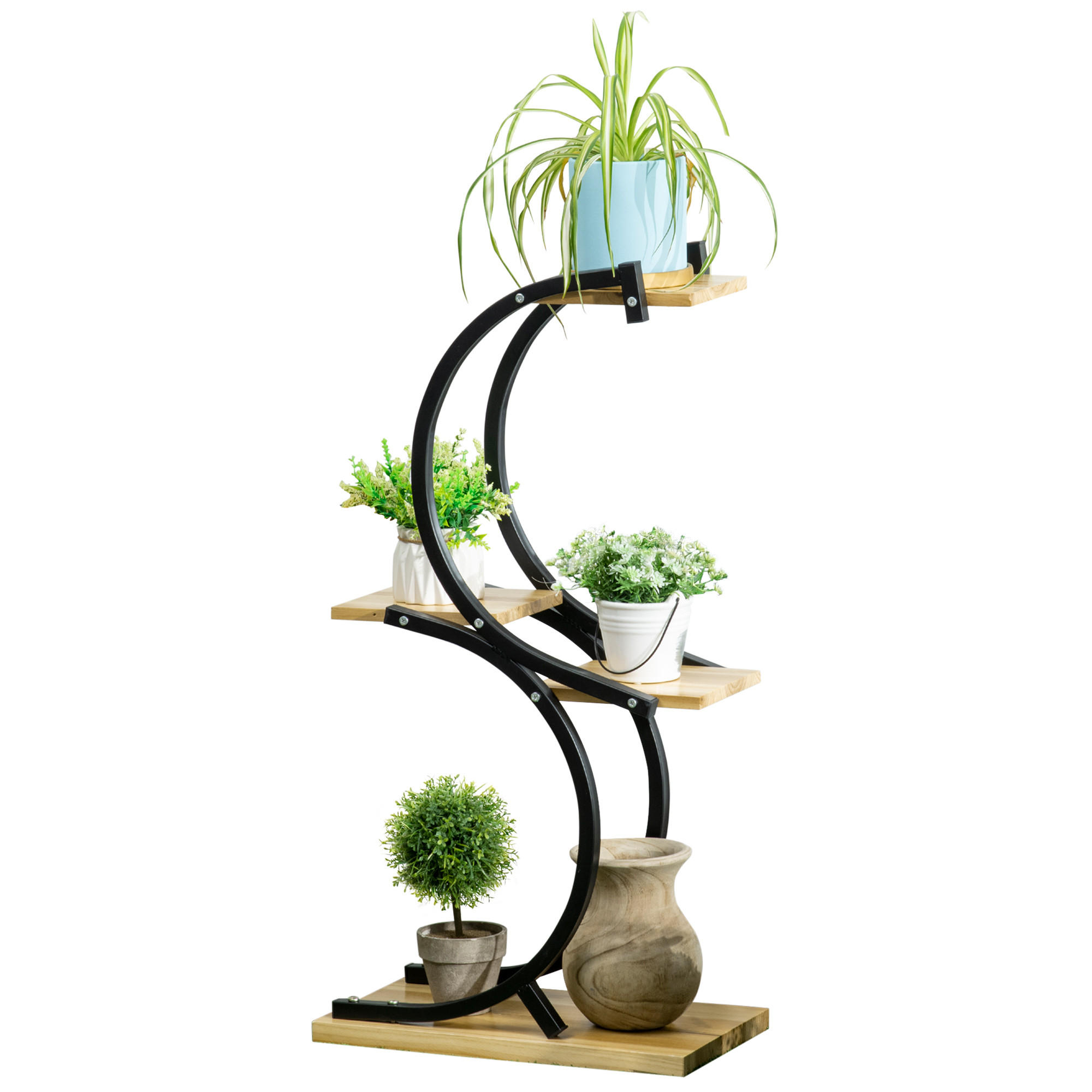 PFLANZENREGAL, Tannenholz, Eisen, Natur+Schwarz - Multicolor, Holz (25/91/46cm) - Outsunny