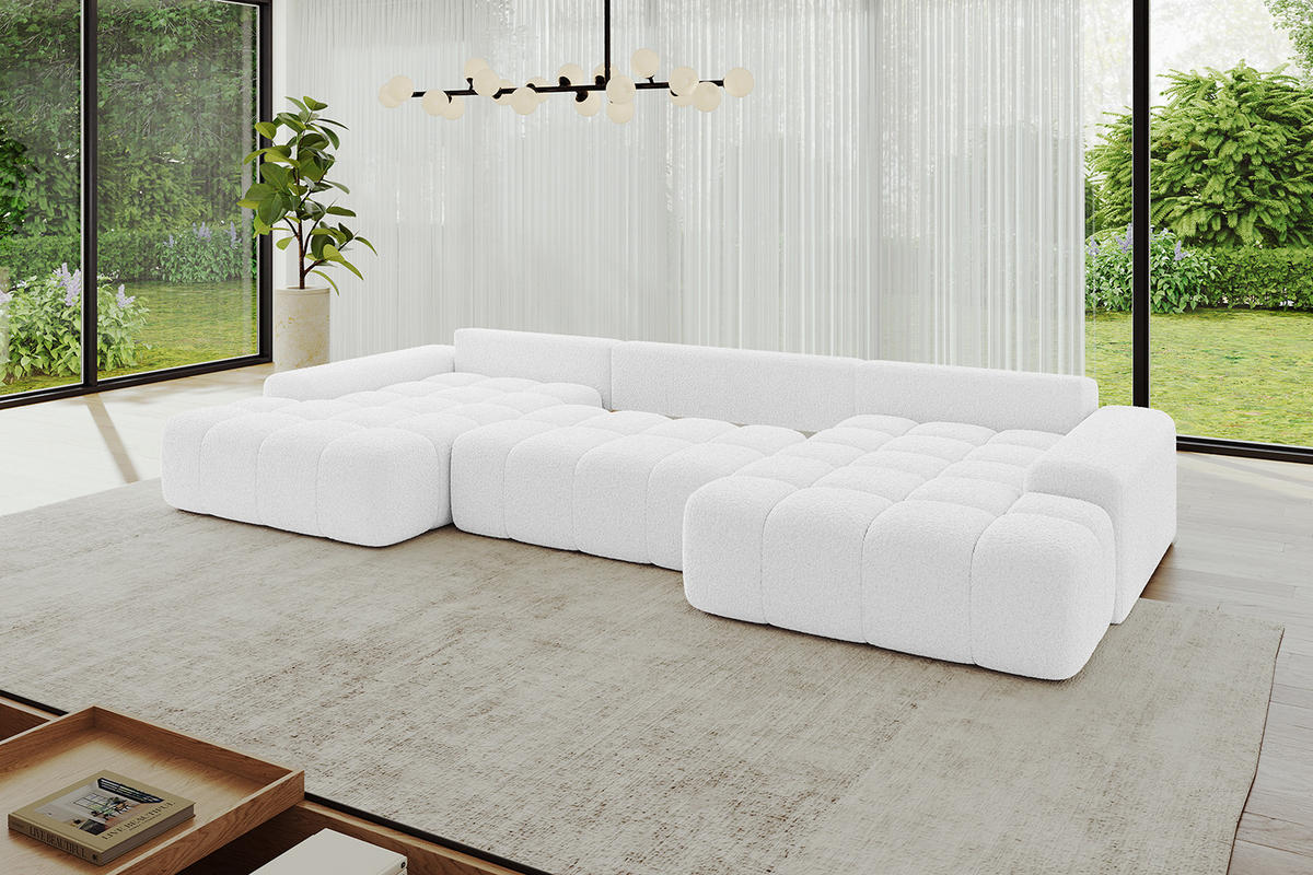 WOHNLANDSCHAFT ENSI-U - 353x164x88 cm Weiß - Weiß, Holzwerkstoff/Kunststoff (357/69/164cm) - ALTDECOR