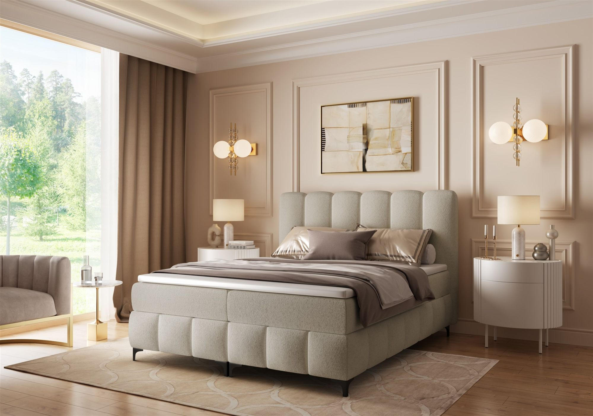 BOXBETT Isabel - Beige, Holzwerkstoff/Textil (140/200cm) - Fun Möbel