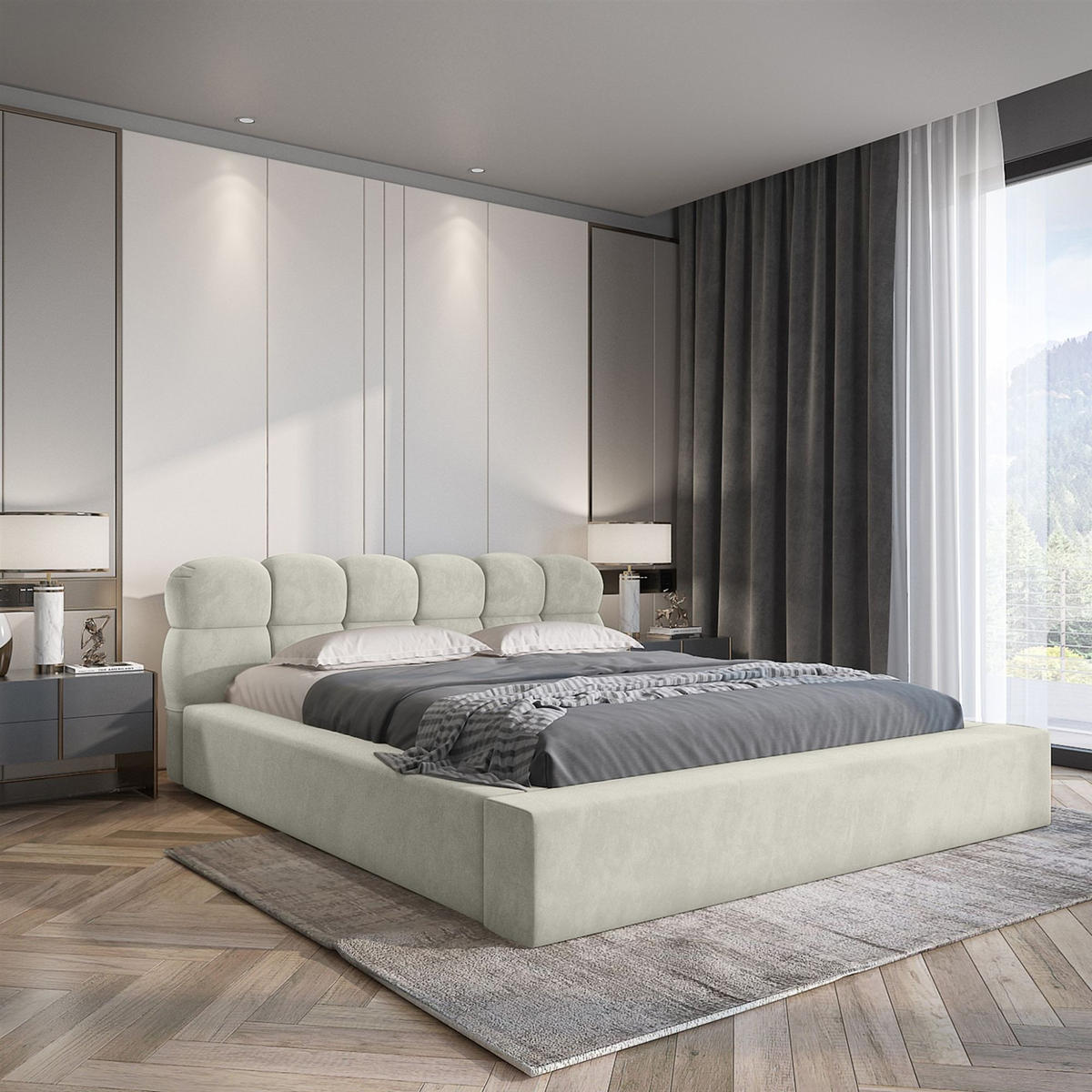 POLSTERBETT Grove In Ditra Komplettset - Creme, Holzwerkstoff/Textil (140/200cm) - Fun Möbel